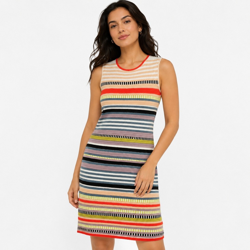 SUNO Knit Shift Dress Womens S Multicolor Striped Ribbed Sleeveless Mini